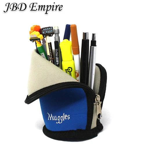 Harry Potter style standing pencil case made of neoprene, JBD Empire 50-count makeup holder with magical design and durable material.