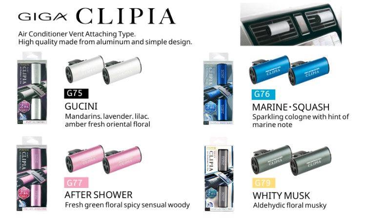 Air Spencer Giga Clipia after shower vent air freshener in assorted scents, designed to freshen car interiors naturally.
