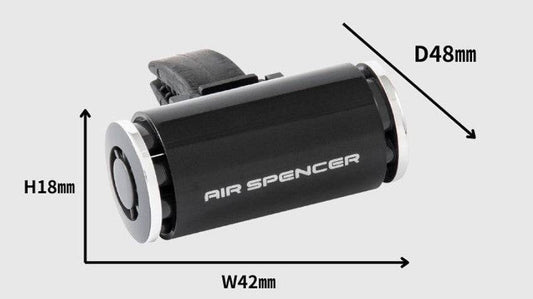 Air Spencer Giga GX-1 Clip vent air freshener attached to car vent, compact and discreet in black with branding visible.