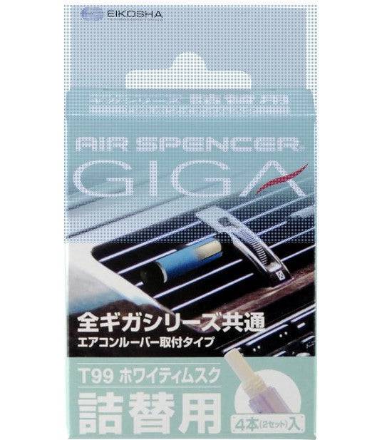 Air Spencer Giga Clip refill with T99 White Musk scent, featuring two air freshener clips for car or room odor freshening.