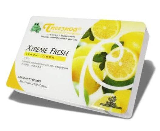 Treefrog Xtreme Fresh Box air freshener in lemon scent, featuring a bright yellow citrus design for a fresh, clean home fragrance.
