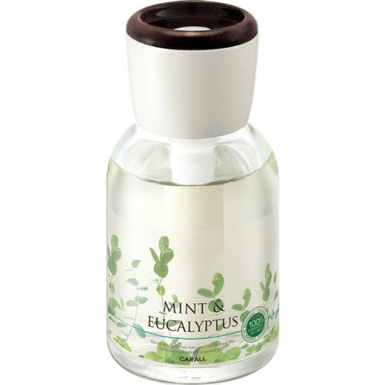 Fresh mint Carall Naturi supplement in a bottle, with mint leaves and capsules visible on the packaging.