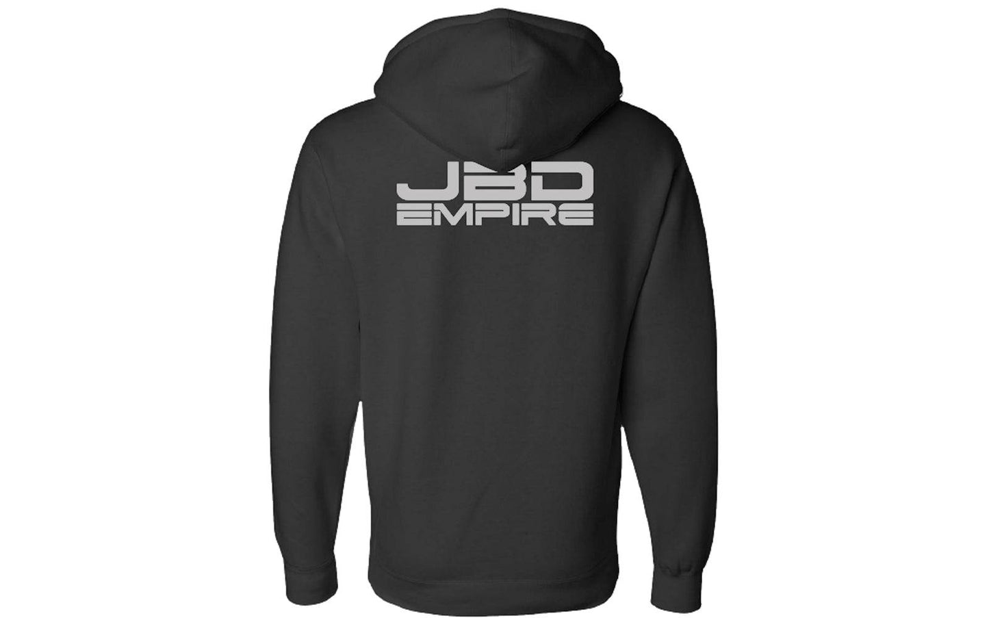 Back view of a black JBD Empire logo hoodie featuring a bold Empire logo on the chest and comfortable hoodie design.