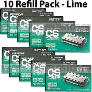 Ten Air Spencer Eikosha Air Spencer CS-X3 Lime Refill air freshener cartridges in a pack, designed for CS-X3 C-6 models.