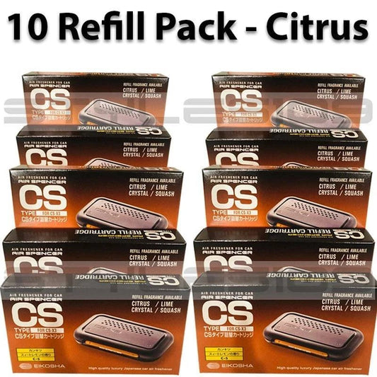 Ten-pack of Air Spencer CS-X3 C-5 Citrus air freshener refills, featuring vibrant citrus scent and compatible with CS-X3 air freshener units.