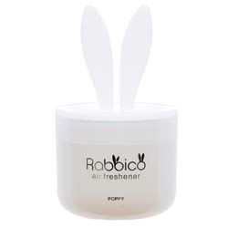 White rabbit-shaped air freshener in a round container with "Rabbico" and "Diax" branding, featuring bunny ears on top.