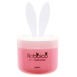 Pink container of Rabbico White Diax air freshener with white bunny ear-shaped lid