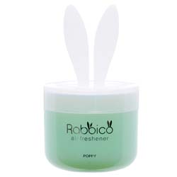 Rabbico White air freshener with bunny-shaped white plastic top, in a light green container, branded Diax.