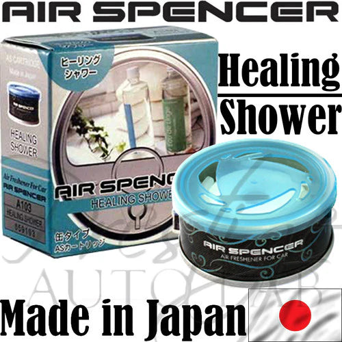 Air Spencer Cartridge Air Freshener with healing shower scent, Japanese-made air freshener in a sleek cartridge design.