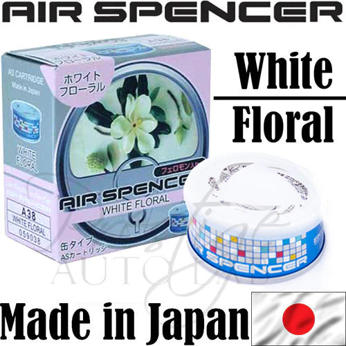Air Spencer 10 count air freshener cartridges featuring white floral design and Japanese-made packaging.