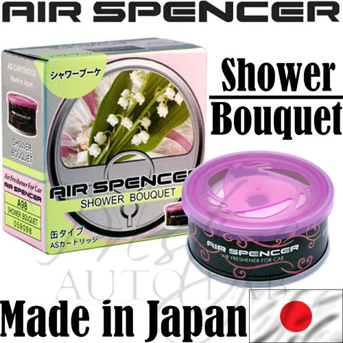 Air Spencer Cartridge Air Freshener with Shower Bouquet scent, featuring a sleek design and made in Japan.