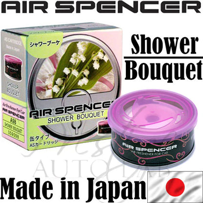 Air Spencer Cartridge Air Freshener with Shower Bouquet scent, featuring a sleek design and made in Japan.