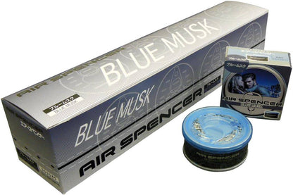 Ten Air Spencer Blue Musk air freshener cartridges in a pack, designed to freshen and deodorize vehicle interiors effectively.