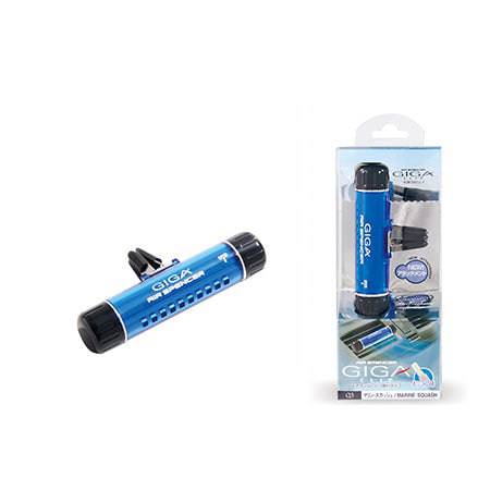 Air Spencer Giga Clip marine squash vent air freshener clipped to car vent, compact and colorful for freshening vehicle interior.