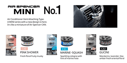 Air Spencer MINI No. 1 vent air freshener in a compact, sleek design with a black finish, designed to attach to vehicle vents.