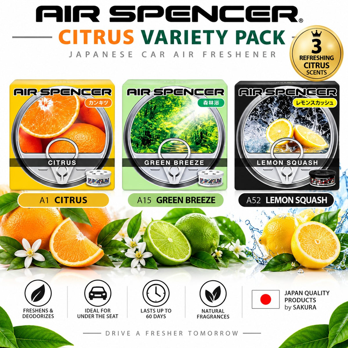 Citrus Variety 3 Pack Air Spencer CS-X3 – Japanese JDM Car Air Freshener