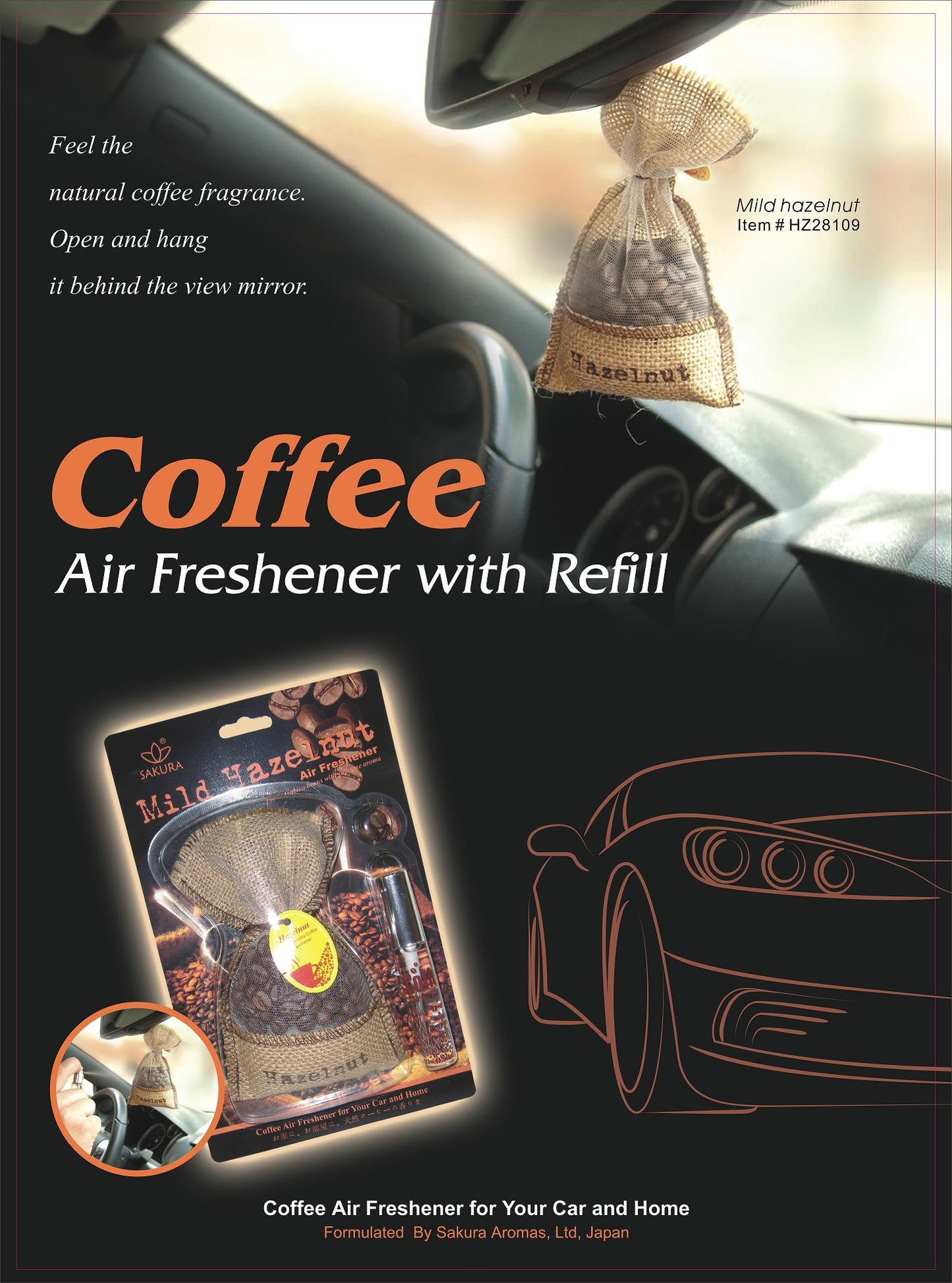 Sakura Coffee Air Freshener - 100% Columbia Hazelnut Coffee Scent